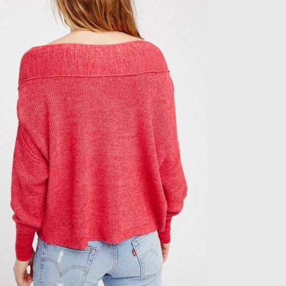 Free People Alana Sweater Off-Shoulder Linen Blend Knit Pullover Red Size M Boho - Picture 2 of 9